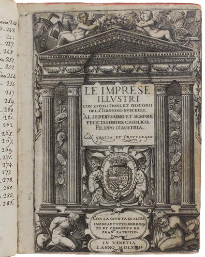 Le Imprese Illustri : Con Espositione Et Discorsi Del S.Or Ieronimo Ruscelli. Al Serenissimo Et Sempre Felicissimo Re Catolico, Filippo D'Austria - Girolamo Ruscelli - copertina