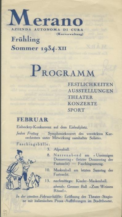 Frühling Sommer 1934, Programm, Merano - copertina