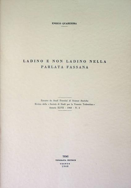 Ladino e non ladino nella parlata fassana - Enrico Quaresima - copertina