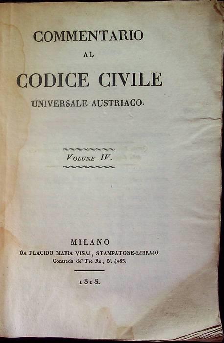 Commentario al Codice civile universale austriaco: volume IV - copertina
