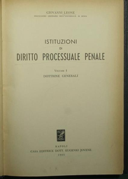 Istituzioni di diritto processuale penale - Giovanni Leone - copertina