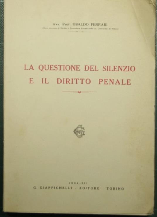 La questione del silenzio e il diritto penale - copertina