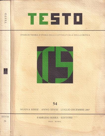 Testo, volume 54, anno XXVIII - copertina