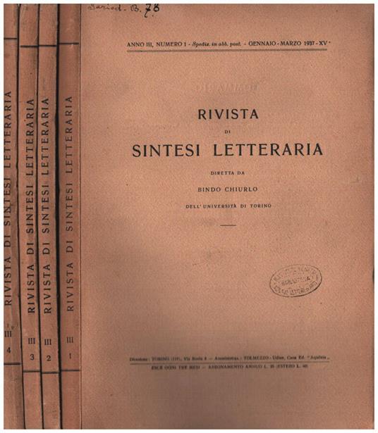 Rivista di sintesi letteraria - copertina