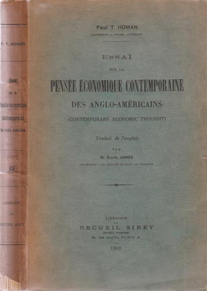 Essai sur la Pensée économique contemporaine des anglo-américains - copertina