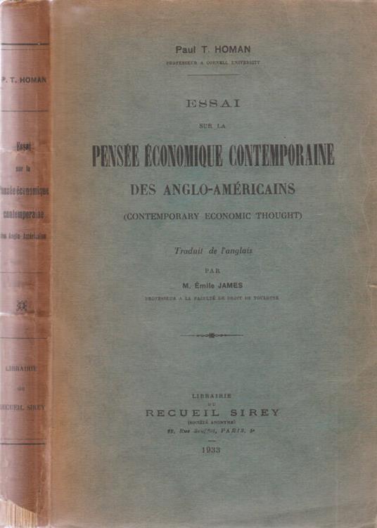 Essai sur la Pensée économique contemporaine des anglo-américains - copertina