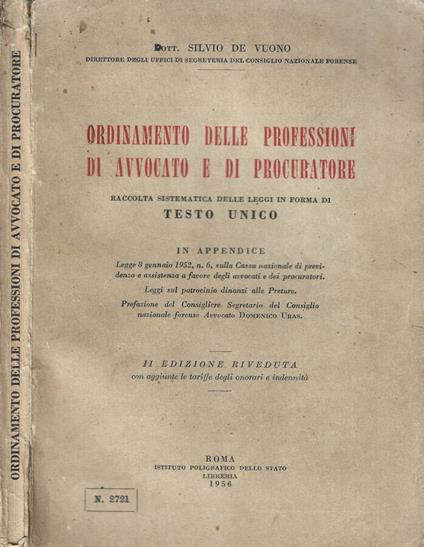 Ordinamento delle professioni di avvocato e di procuratore - Silvio De Vuono - copertina