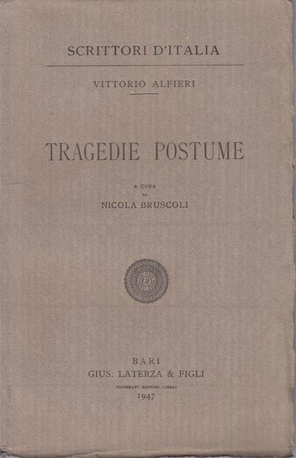 Tragedie Postume - Vittorio Alfieri - copertina