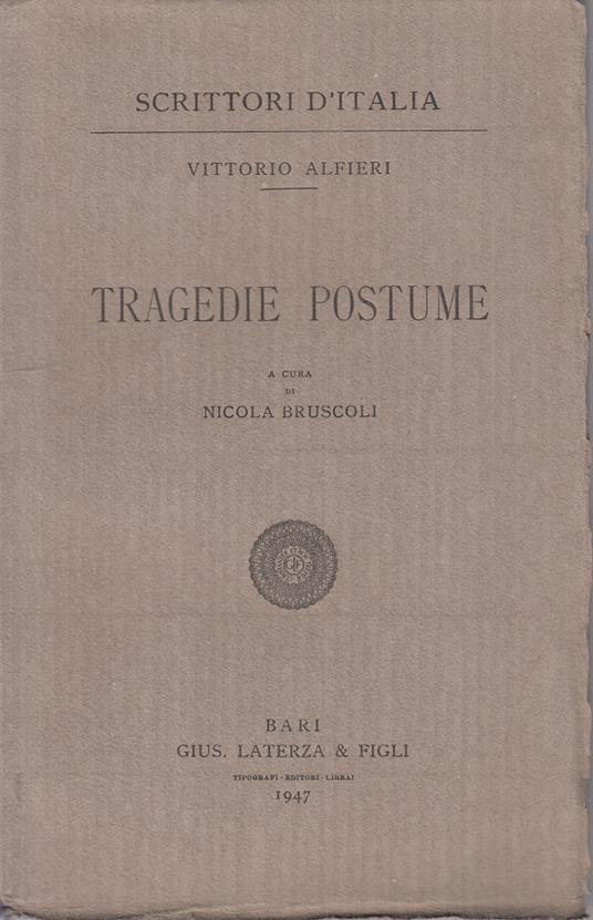 Tragedie Postume - Vittorio Alfieri - copertina