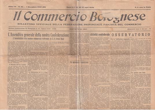 Il Commercio Bolognese N.30 1932 Xi Bollettino Federazione Fascista - copertina