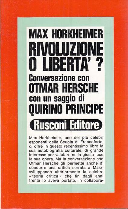 Rivoluzione O Libertà? - Max Horkheimer - copertina
