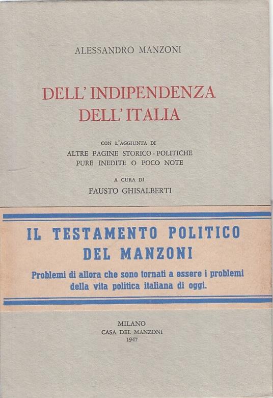 Dell'indipendenza Dell'italia - Alessandro Manzoni - copertina