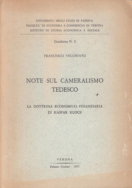 Note Sul Caneratismo Tedesco Kaspar Klock - copertina