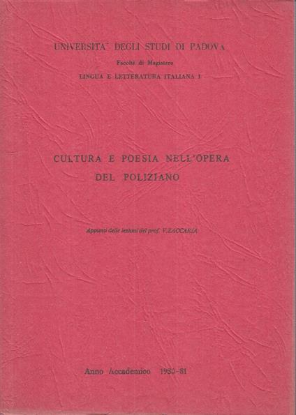 Cultura E Poesia Nell'opera Del Poliziano - copertina