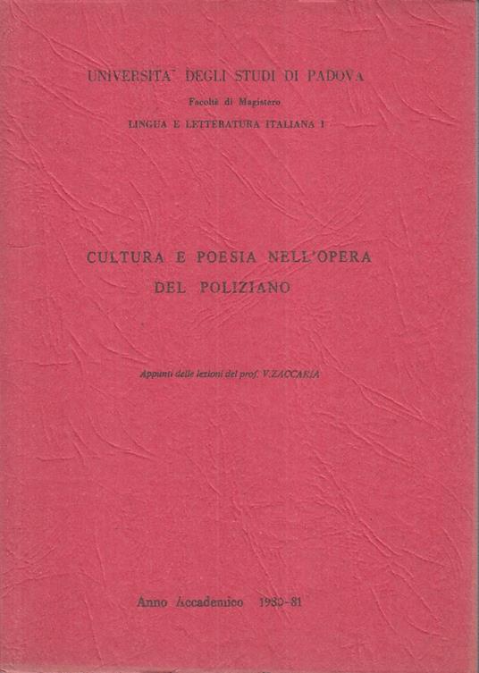 Cultura E Poesia Nell'opera Del Poliziano - copertina