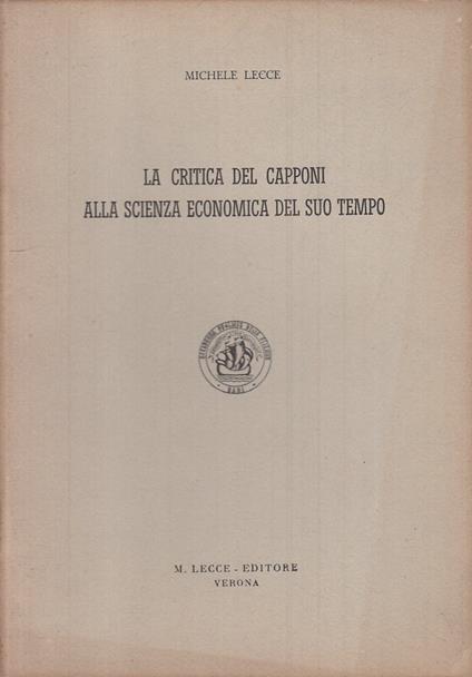 Critica Del Capponi Scienza Economica - Michele Lecce - copertina