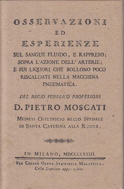 Osservazioni Ed Esperienze- Moscati- Milano- Ars Medica - Pietro Moscati - copertina