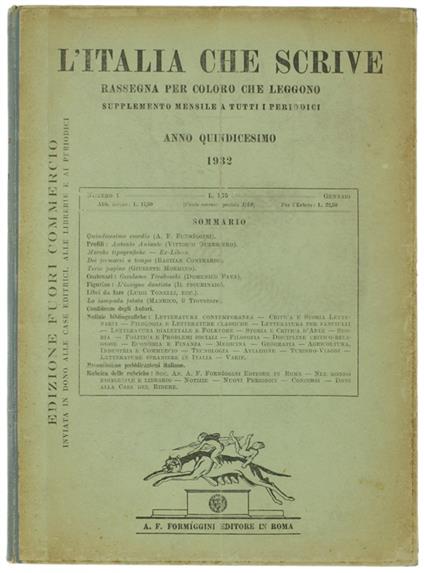 L' Italia Che Scrive. Anno 15°- 1932. Rassegna Per Coloro Che Leggono. Supplemento Mensile A Tutti I Periodici. - Formiggini Editore, - 1932 - copertina