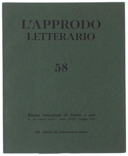 L' Approdo Letterario. N. 58 - Giugno 1972. Rivista Trimestrale Di Lettere E Arti. - Eri, - 1972 - copertina