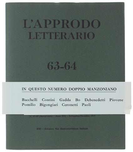 L' Approdo Letterario. N. 63-64 - Settembre-Dicembre 1973. [Numero Doppio Manzoniano] - Eri, - 1973 - copertina