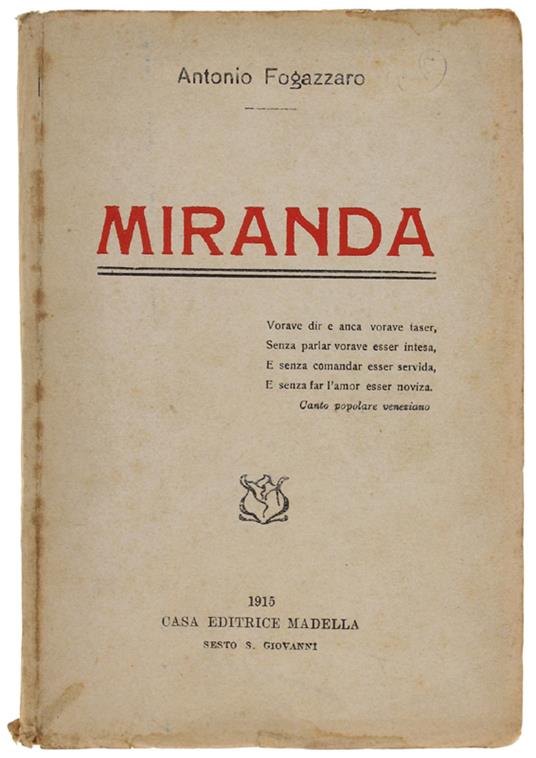Miranda. - Fogazzaro Antonio. - Madella, - 1915 - Antonio Fogazzaro - copertina