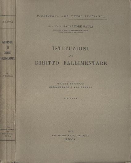 Istituzioni di diritto fallimentare - Salvatore Satta - copertina