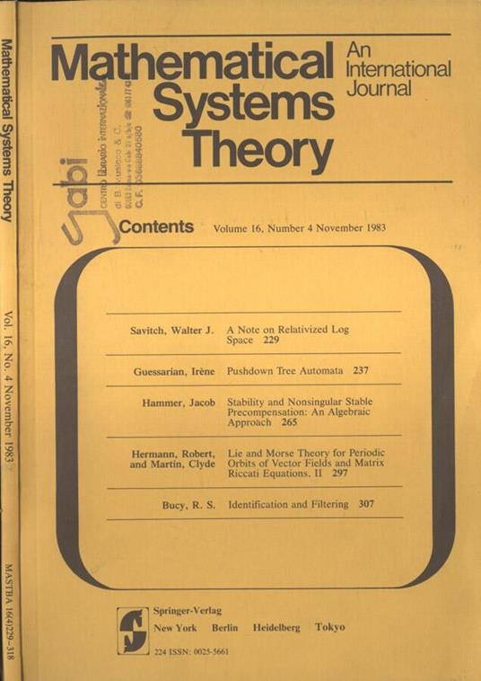 Mathematical systems theory Vol. 16, num. 4 - copertina