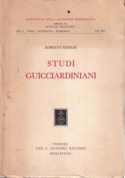 Studi guicciardiniani - Roberto Ridolfi - copertina