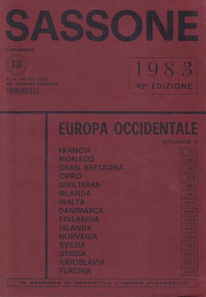 Sassone. Catalogo dei francobolli - Europa occidentale, vol. II - 1983, 42^ Edizione - copertina