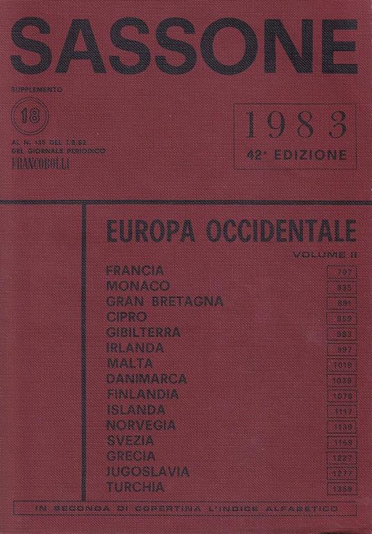 Sassone. Catalogo dei francobolli - Europa occidentale, vol. II - 1983, 42^ Edizione - copertina