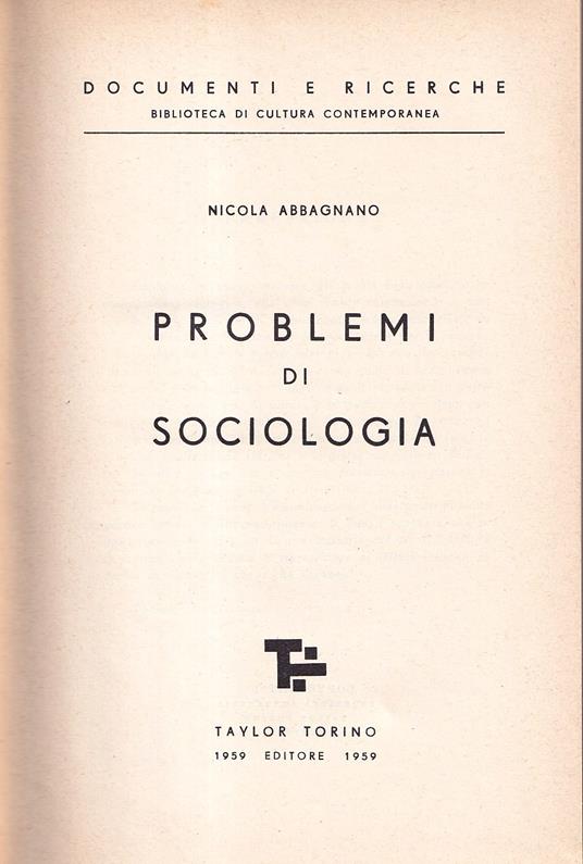 Problemi di Sociologia - Nicola Abbagnano - copertina