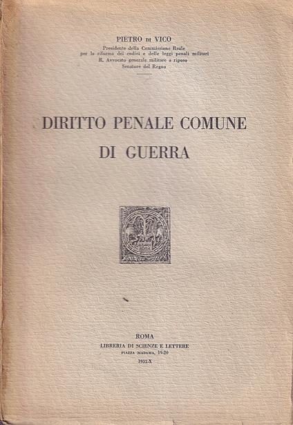 Diritto penale comune di guerra - Vilmo Di Pietro - copertina