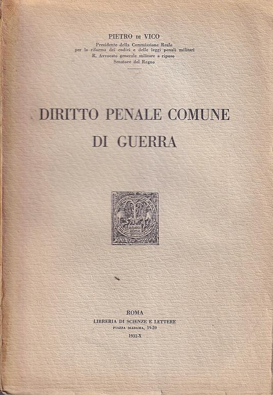 Diritto penale comune di guerra - Vilmo Di Pietro - copertina