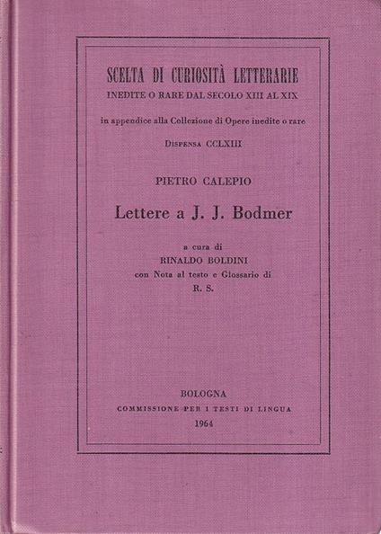 Lettere a J. J. Bodmer - Pietro Calepio - copertina