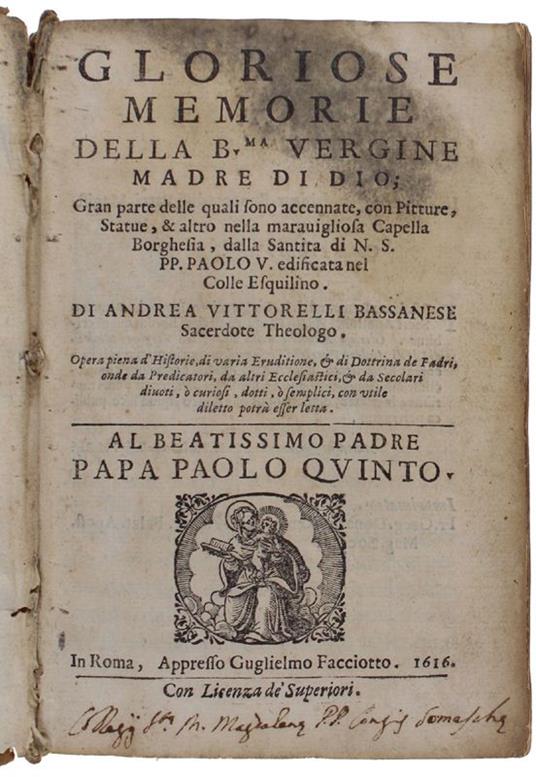 Gloriose Memorie Della B.Ma Vergine Madre Di Dio - Vittorelli Andrea - Andrea Vitelli - copertina