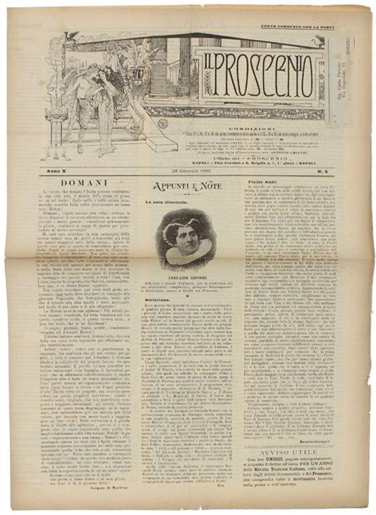 Il Proscenio. Giornale Artistico Teatrale. Anno 1902 (30 Numeri) - Di Martino Gaspare (Direttore) - 1902 - copertina