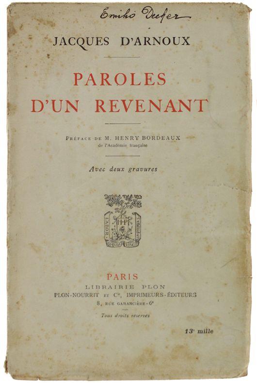 Paroles D'Un Revenant. Avec Deux Gravures - Jacques Arnould - copertina