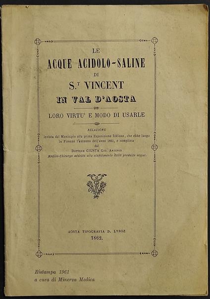 Le acque Acidolo-Saline di S.t Vincent in Val d'Aosta - copertina