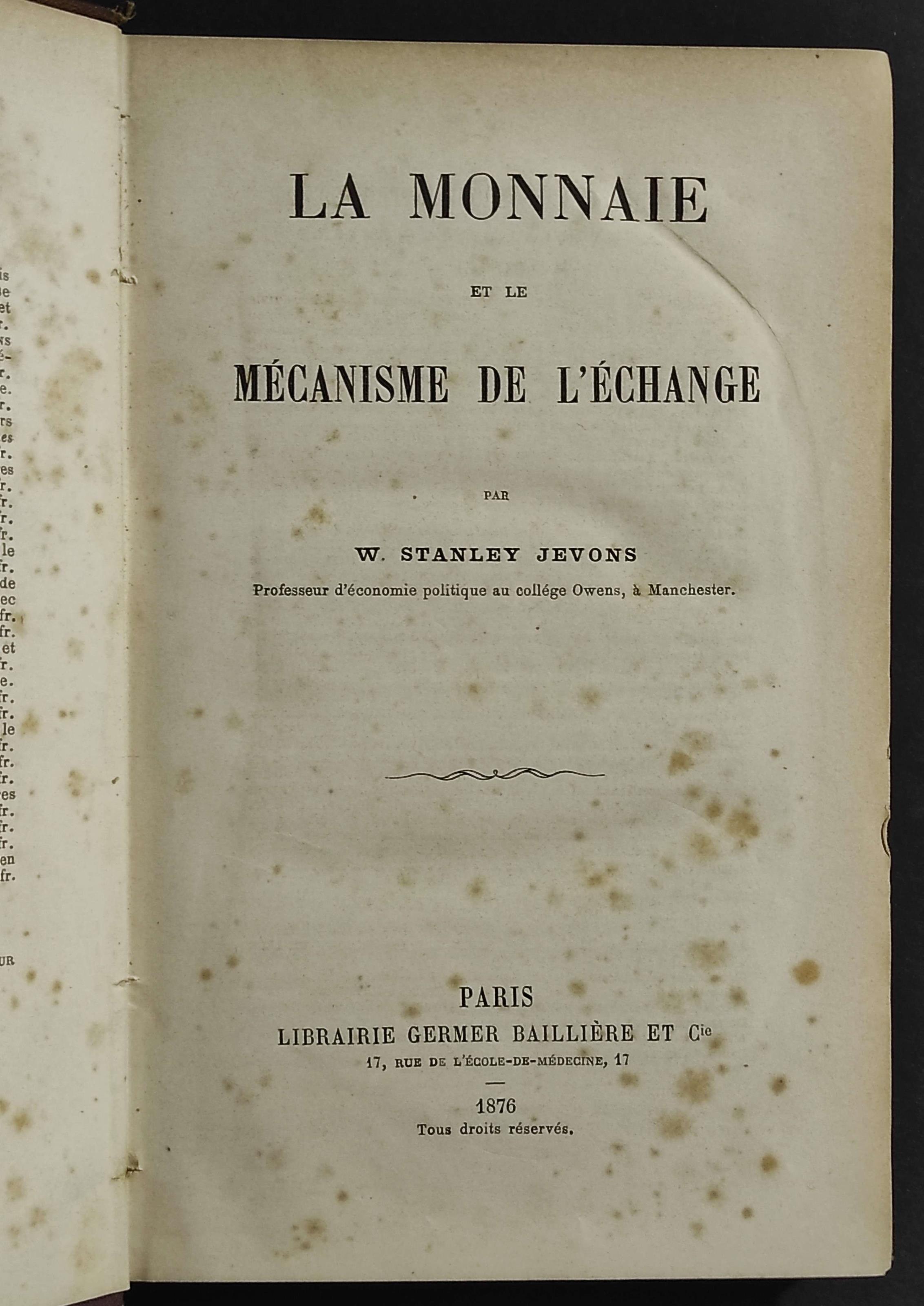 La Monnaie et le Mecanisme ded l'Echange