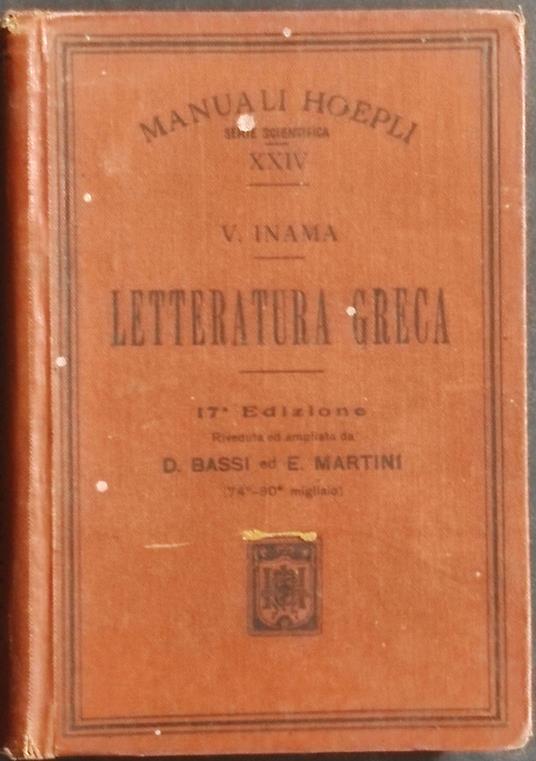 Letteratura Greca - Virgilio Inama - copertina