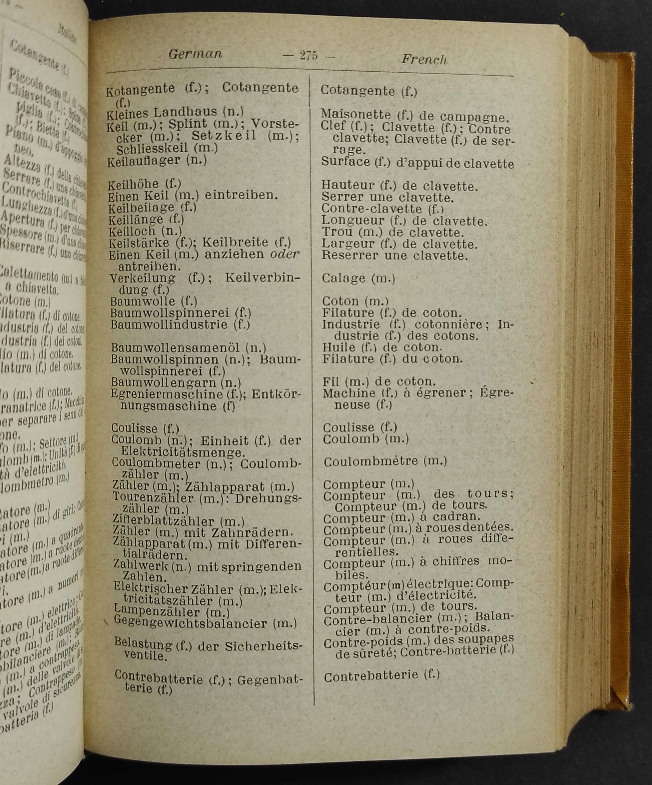 Dizionario Tecnico in Quattro Lingue IV