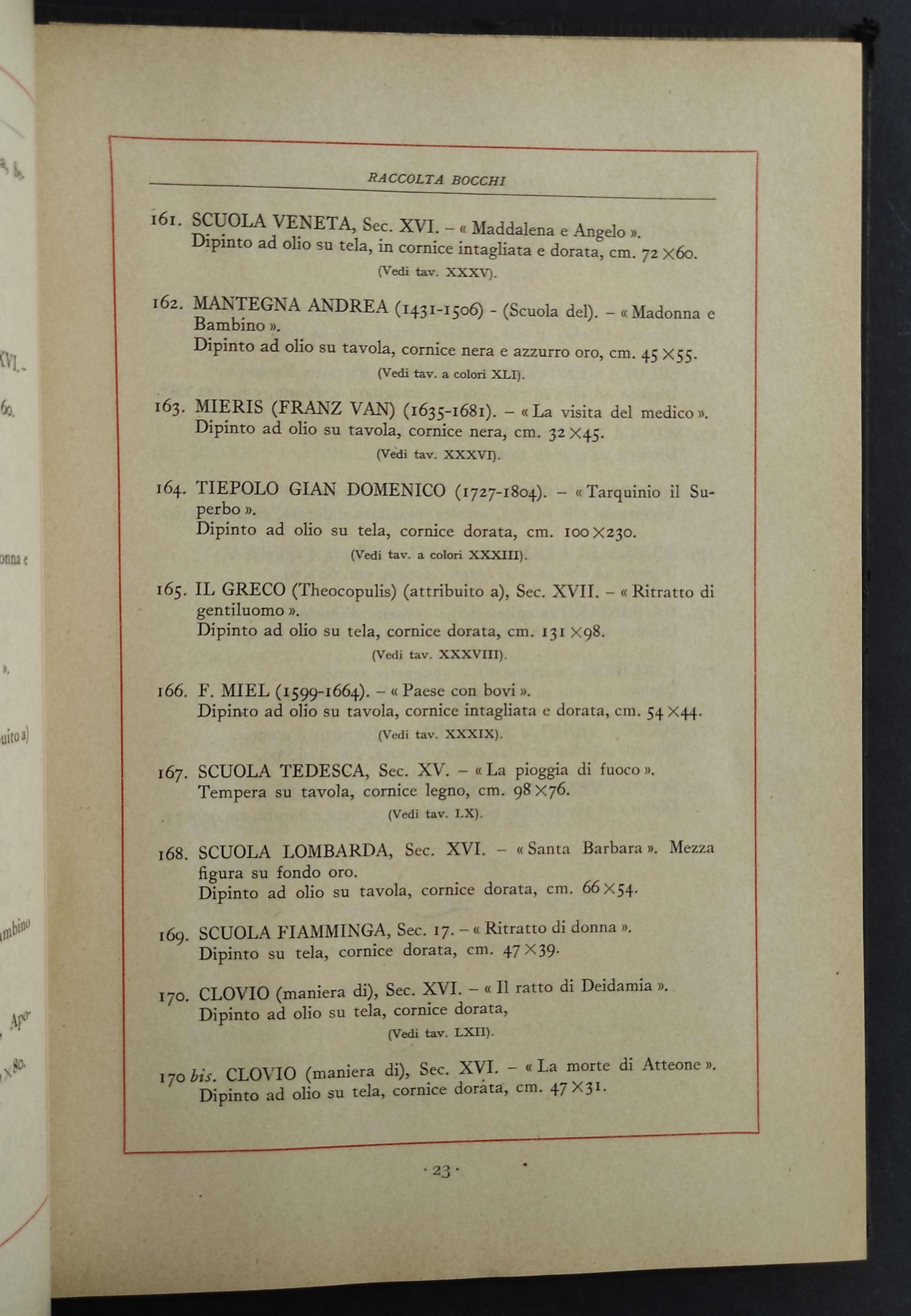 Catalogo della Vendita all'Asta della Raccolta Bocchi