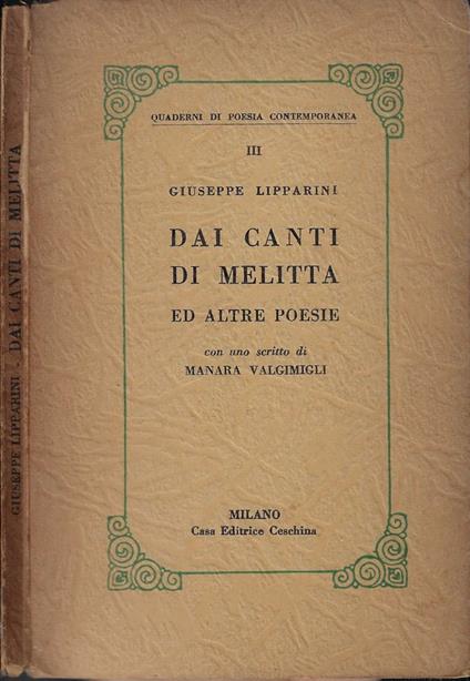 Dai canti di Melitta - Giuseppe Lipparini - copertina