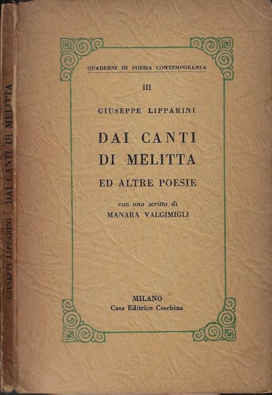 Dai canti di Melitta - Giuseppe Lipparini - copertina