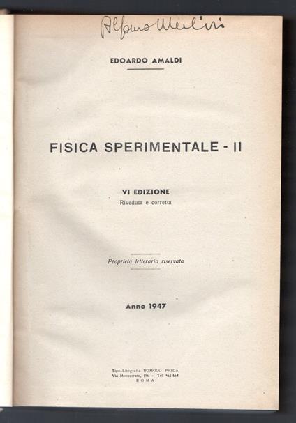 Fisica sperimentale - II VI edizione - Edoardo Amaldi - copertina