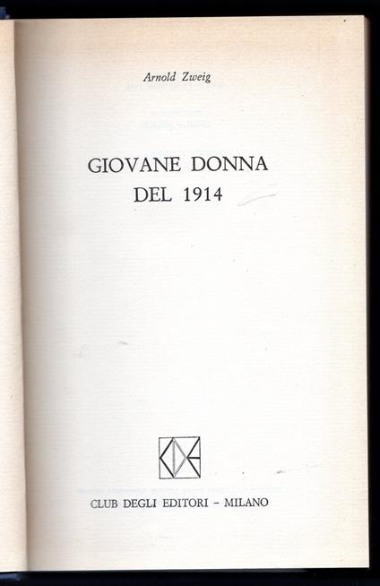 Giovane donna del 1914 - Arnold Zweig - copertina