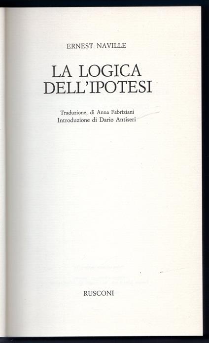 La logica dell'ipotesi - Ernest Naville - copertina