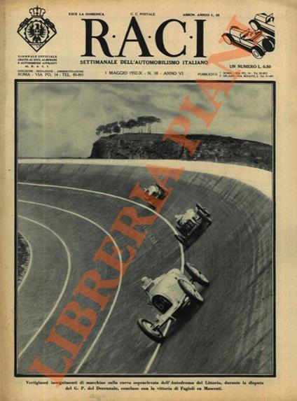 RACI. 1932. Settimanale Settimanale dell’automobilismo italiano - copertina