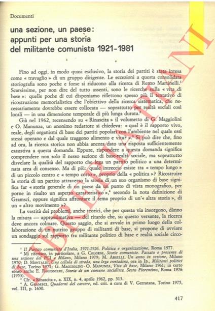 Una sezione, un paese: appunti per una storia del militante comunista 1921-1981 - Adriano Ballone - copertina