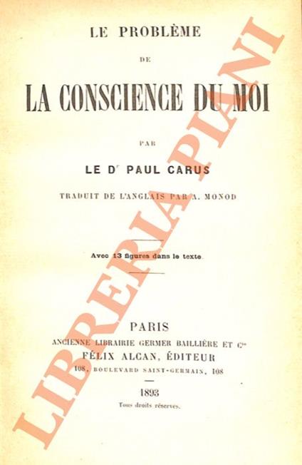 Le problème de la conscience du moi - Paul Carus - copertina